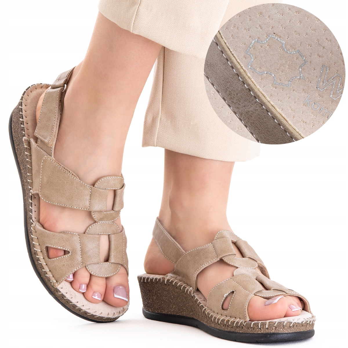 Dámské sandály na koturnu s podšívkou Kůže lehké Tuhost H měkké Wojtyłko 40