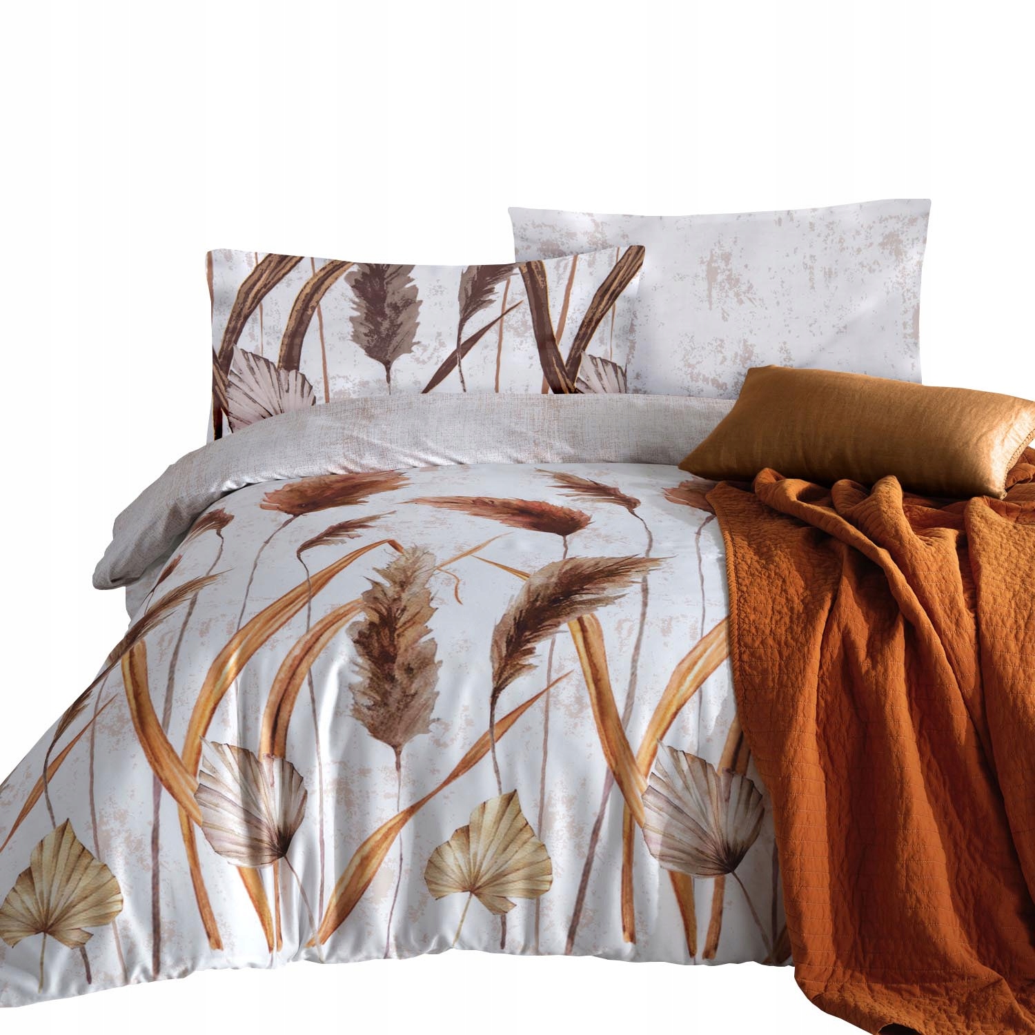 Posteľná Bielizeň bavlnená saténová tkanina Fadime 200x220 biela béžová s jesennými listami