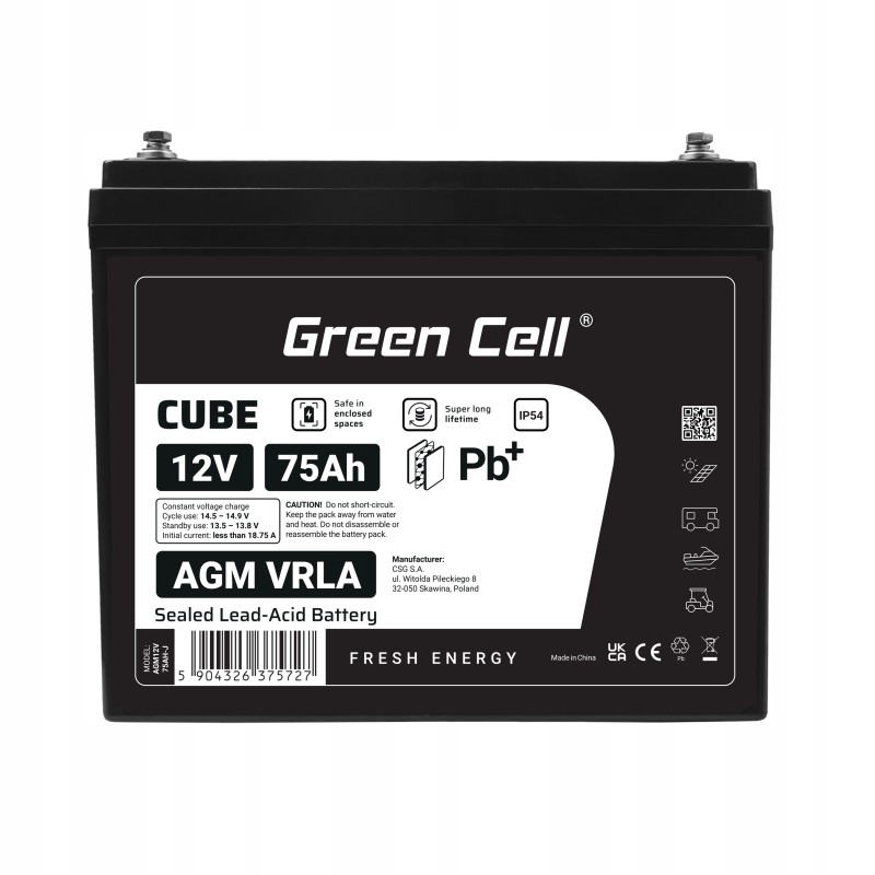 Green Cell Akumulátor Agm Vrla 12V 75Ah IP54