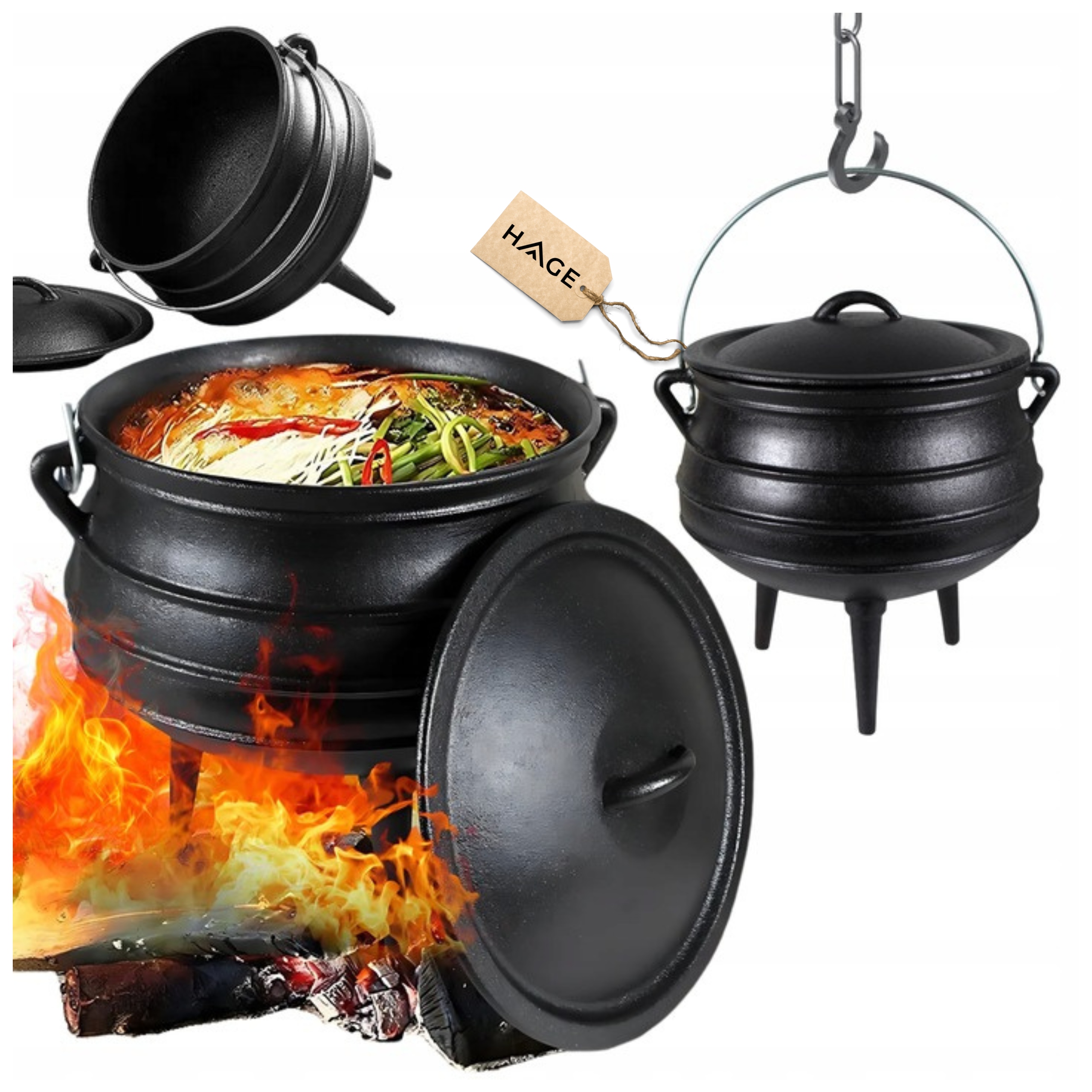 Kociołek Żeliwny Afrykański Garnek myśliwski węgierski 8L Stojąco Wiszący