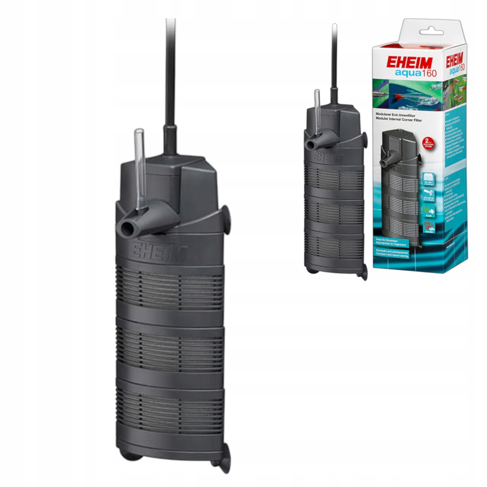 Filtr Wewnętrzny do Akwarium 60-160l Narożny Mocna pompa Zawiera dyfuzor