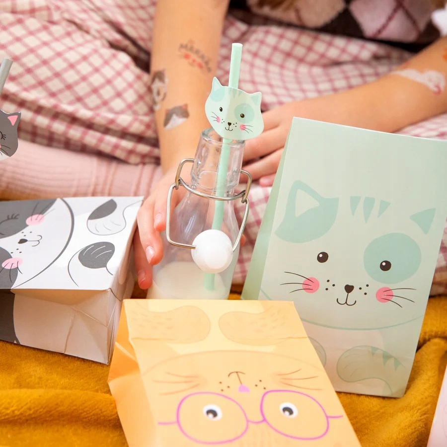 Słomki papierowe KOTEK do picia napoju KOLOROWE urodzinowe PARTY KOT 6szt Marka PartyPal