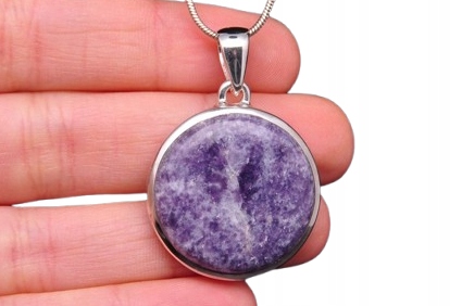 * Lepidolit Brazílie Krásný Kulatý Přívěsek Na Šperky Stříbro 925 Č. 3 *