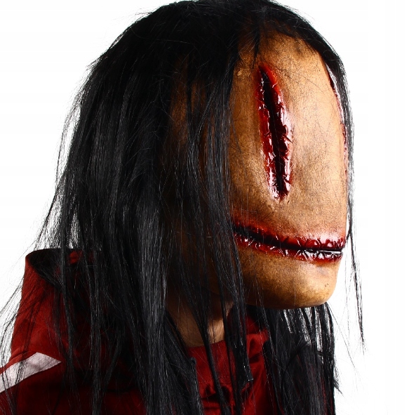 STRASZNA MASKA HALOWEEN NA TWARZ HORROR UŚMIECH Materiał lateks