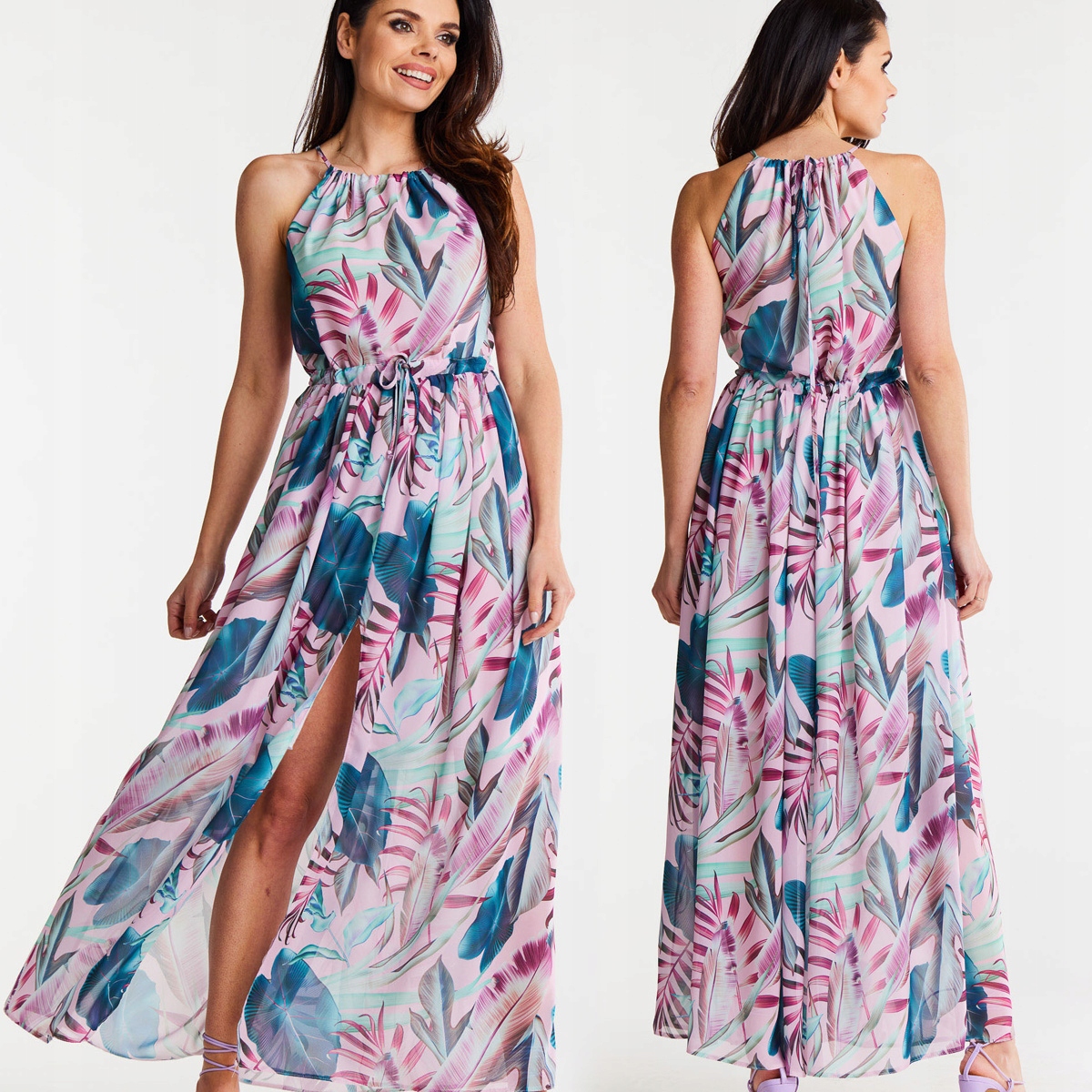 Šaty Elegantní Na Léto Ženská Maxi Na Ramínka Tropická 36/38 S/m