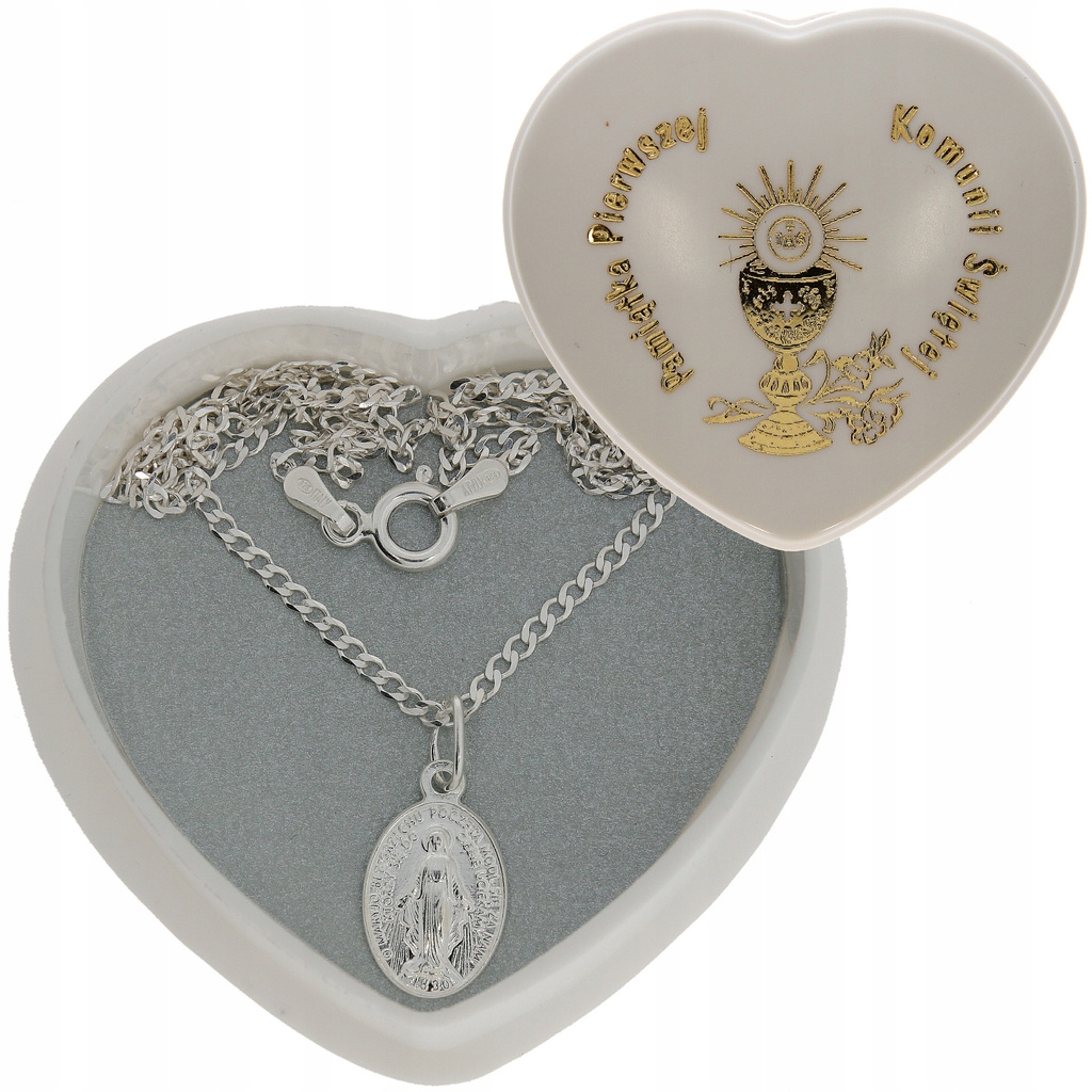 SREBRNY KOMPLET KOMUNIJNY ZESTAW CUDOWNY MEDALIK + ŁAŃCUSZEK 60 CM KOMUNIA