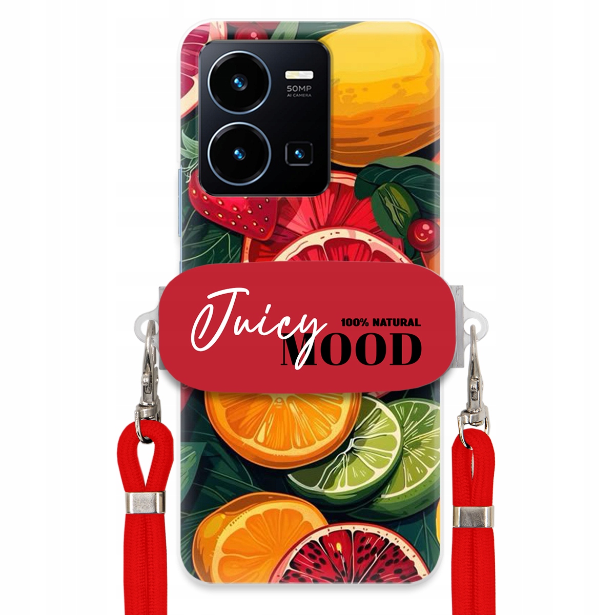 Puzdro pre Vivo Y22S Červené vodítko Crossbody Módny držiak Juice Mood Ovocie