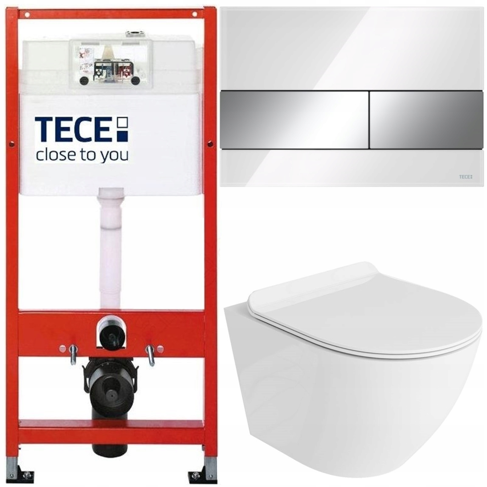 Tece Zestaw Podtynkowy Wc Miska Rimless Przycisk Szklany Biały Chrom 6W1