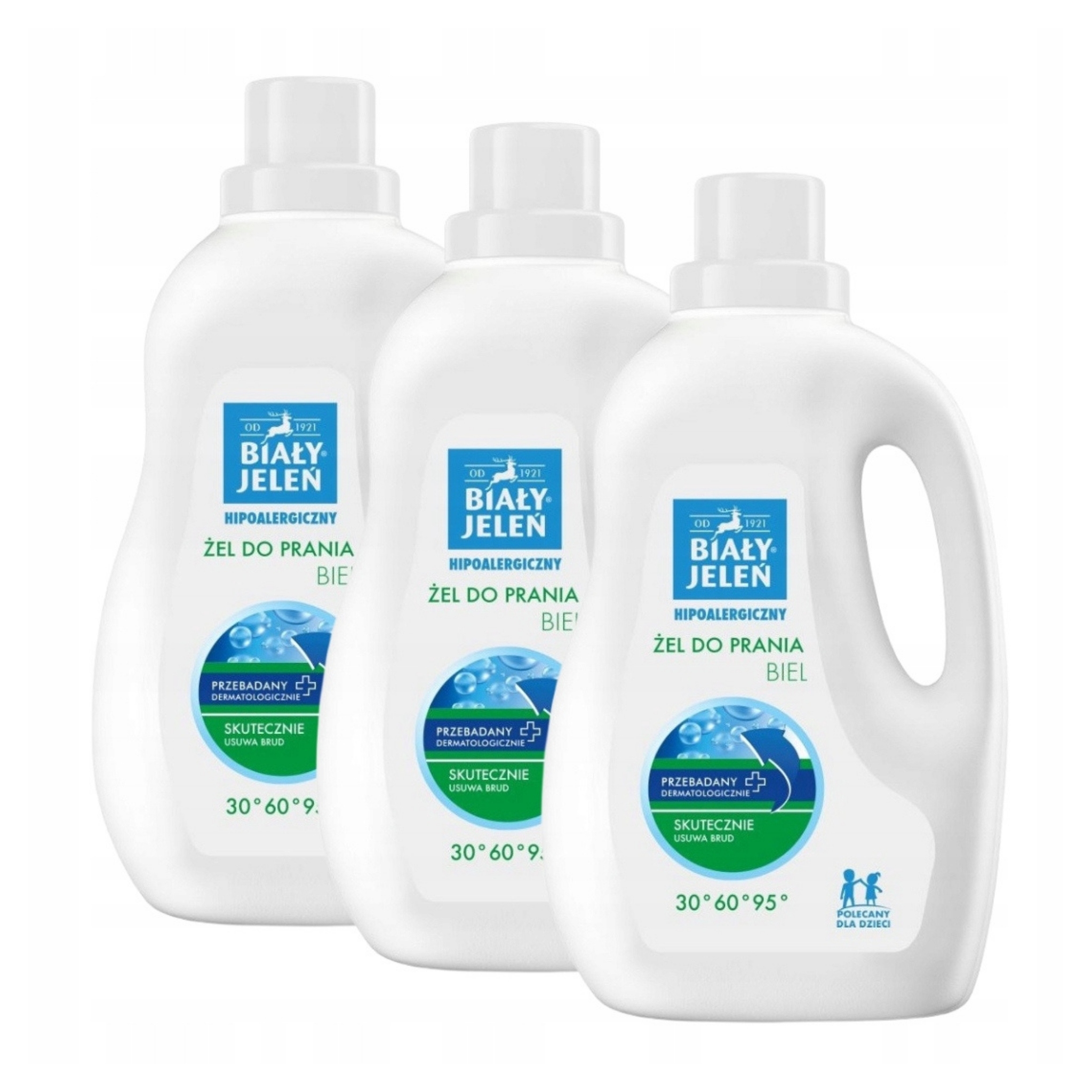 Levně Gel na praní Biel 1,5 l Biały Jeleń Hypoalergenní tekutý prací prostředek na bílé prádlo 3 kusy