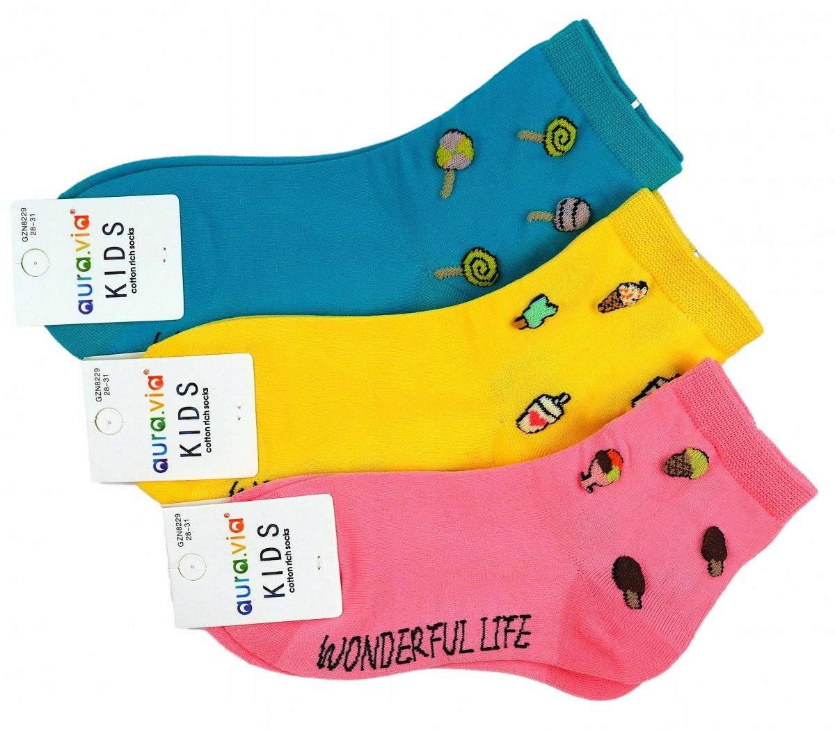 Skarpetki,śliczny haft 3 pary roz. 32-35 Aura.via