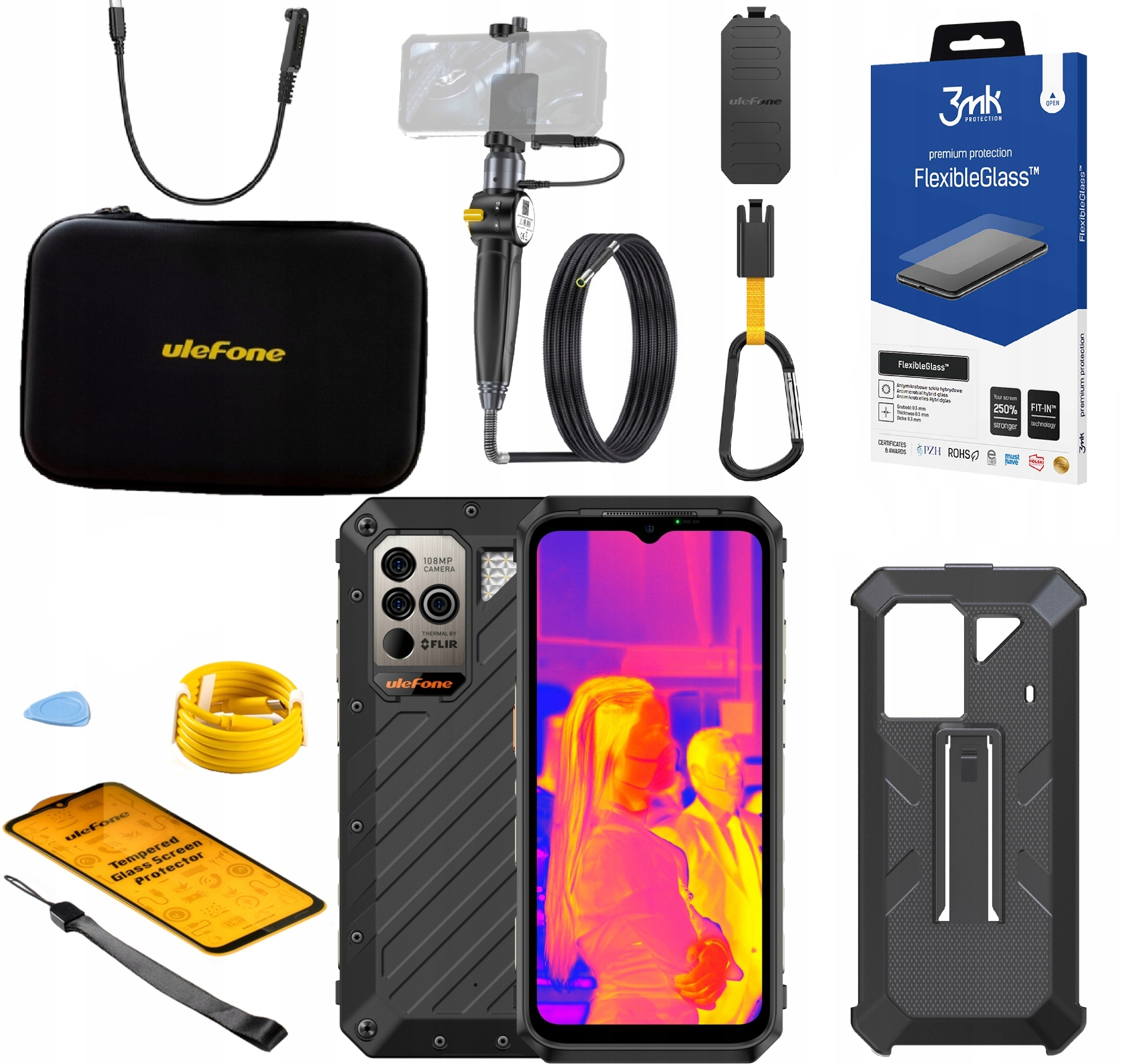 Pancerny Ulefone Power Armor 18T Ultra 12/512GB Endoskop EC03 Etui Szkło