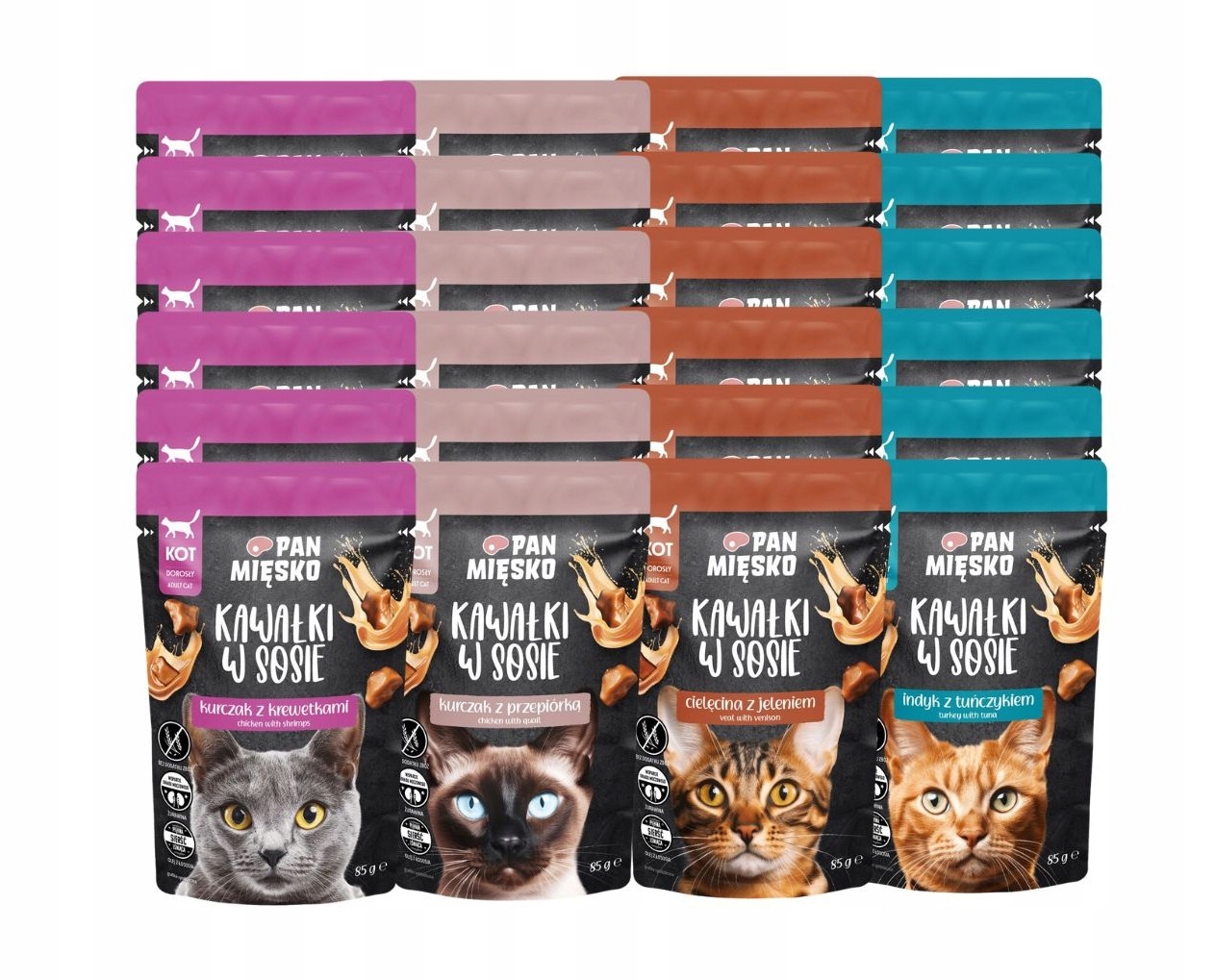 Krmivo mokré pro kočky Pan Mięsko Kousky v omáčce mix chutí 24x85 g