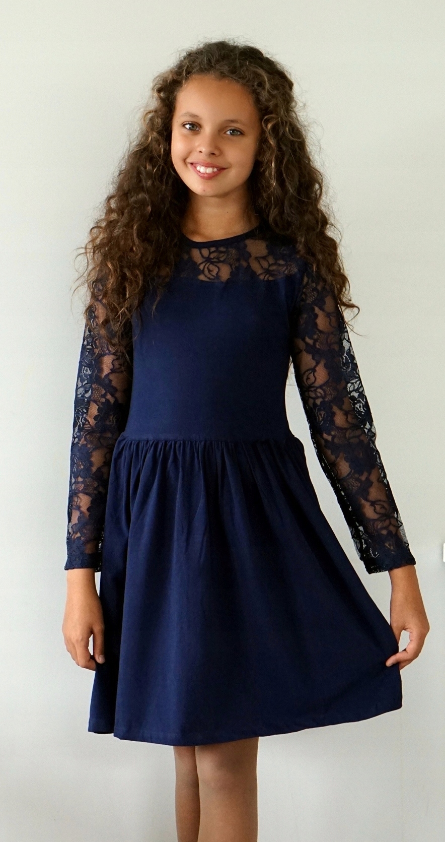 Elegancka granatowa SUKIENKA koronka 158 CK256 Marka bez marki