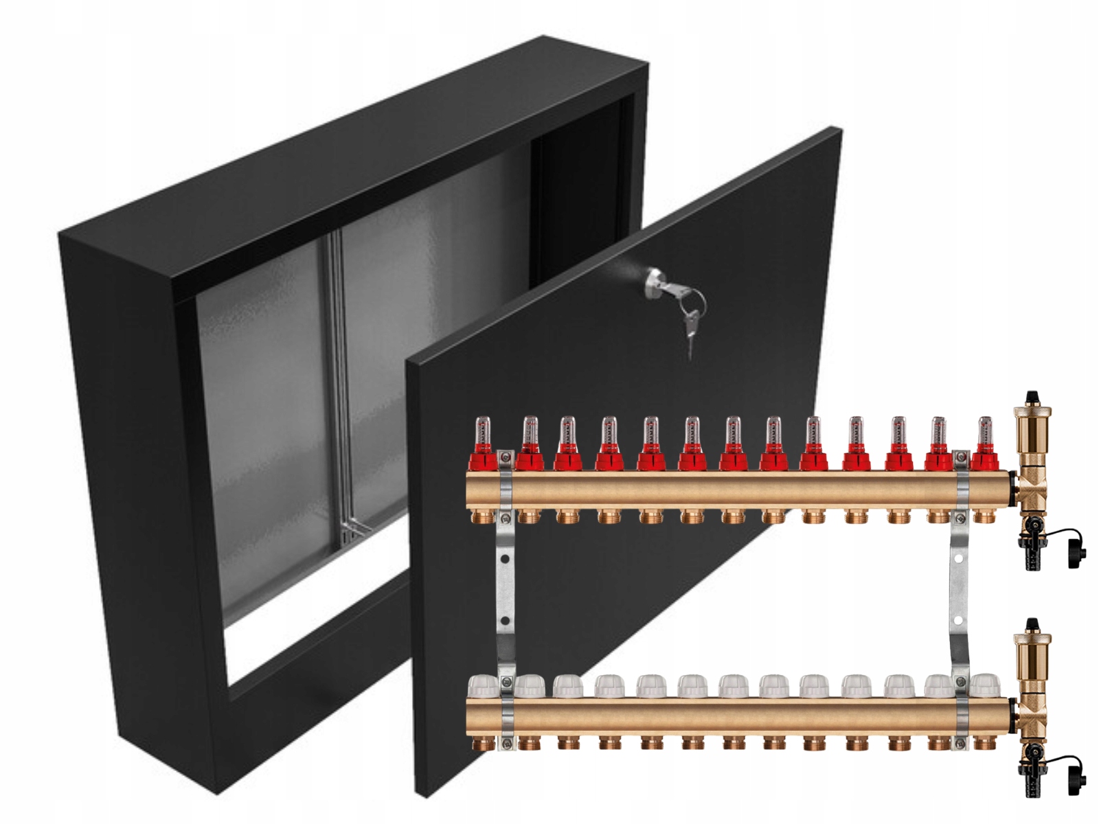 Mosazný Rozdělovač 13 Sekcí Nástěnná Skříňka Černá