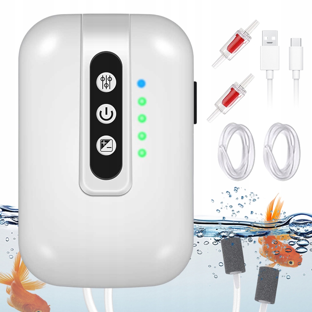 Levně Vodní Kyslíkové Čerpadlo Akvarijní Provzdušňovač Vody 2 Režimy Provozu Bílá 2000 Mah