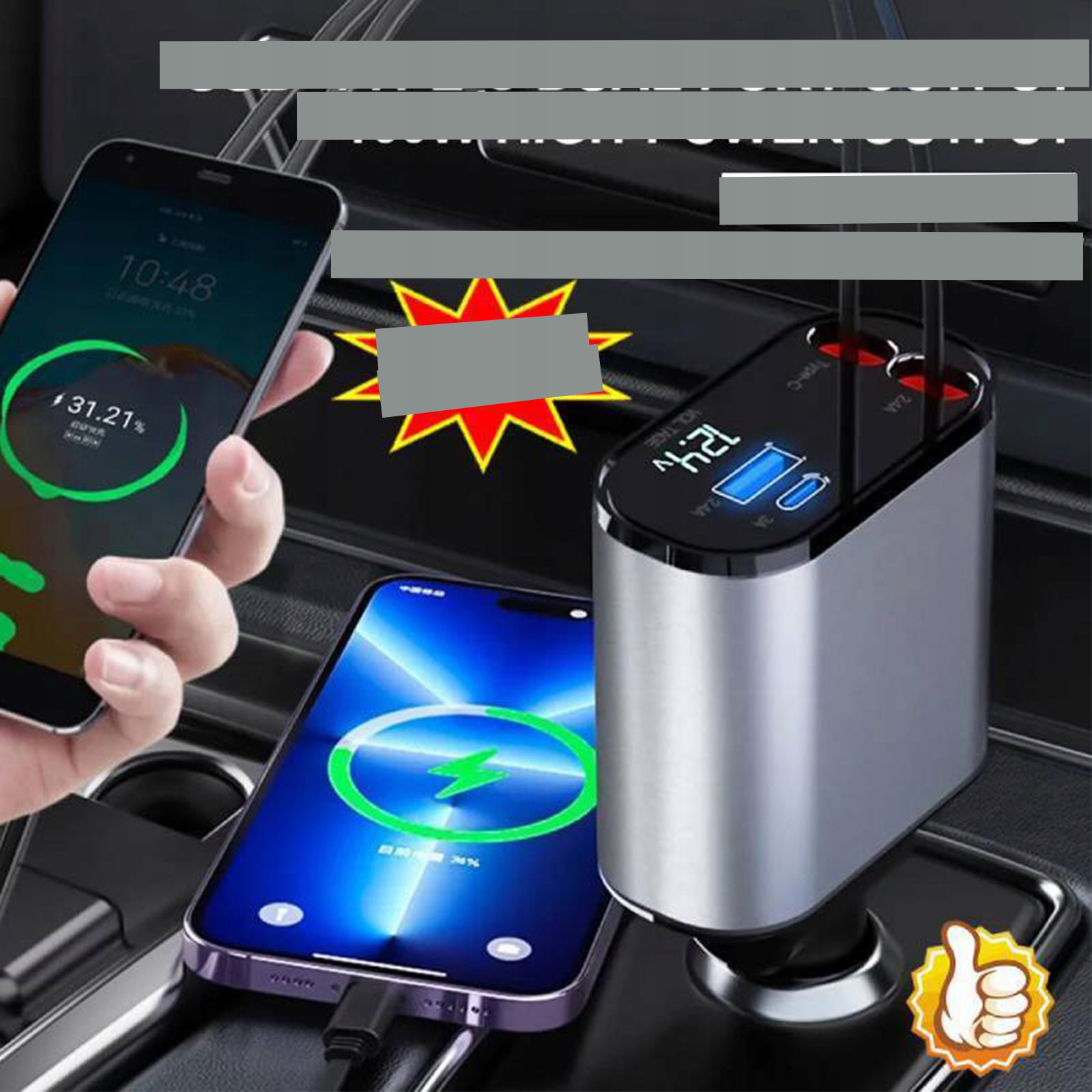 CZARNY SZYBKA ŁADOWARKA SAMOCHODOWA INTERFEJS USB 100W Producent inny