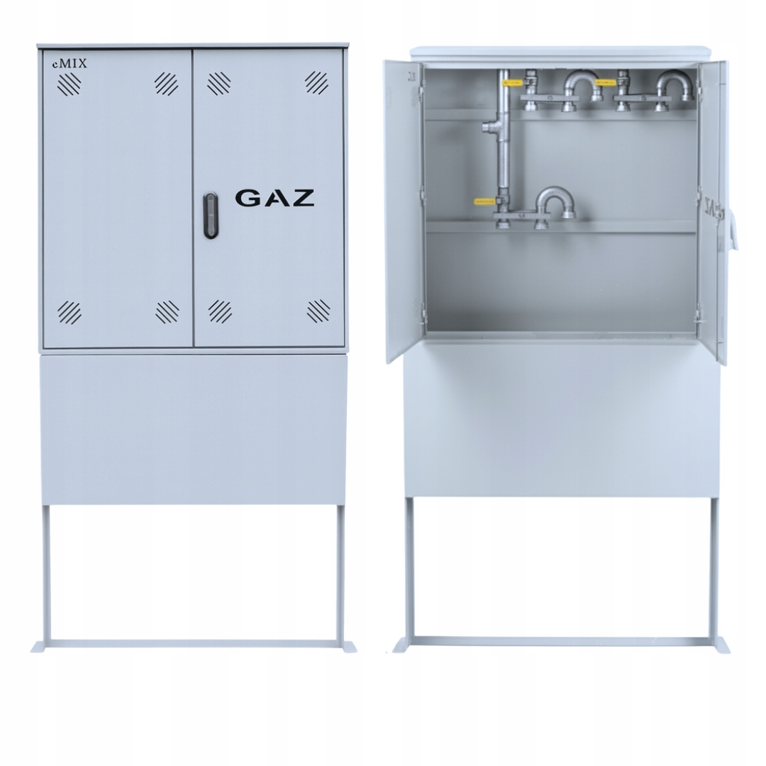 Szafka PUNKT GAZOWY 1000x1000x250 mm na 3 gazomierze SZARA z PODSTAWĄ