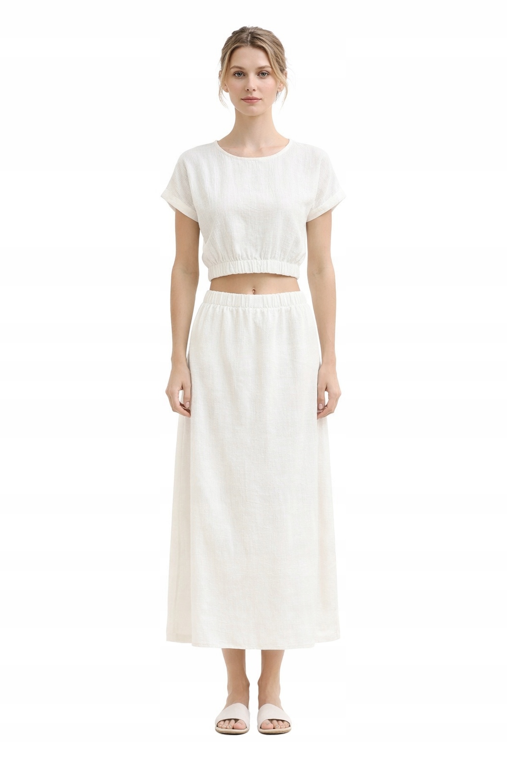 Bílý Dámský Komplet S Krátkým Rukávem A Gumou M 1I4A