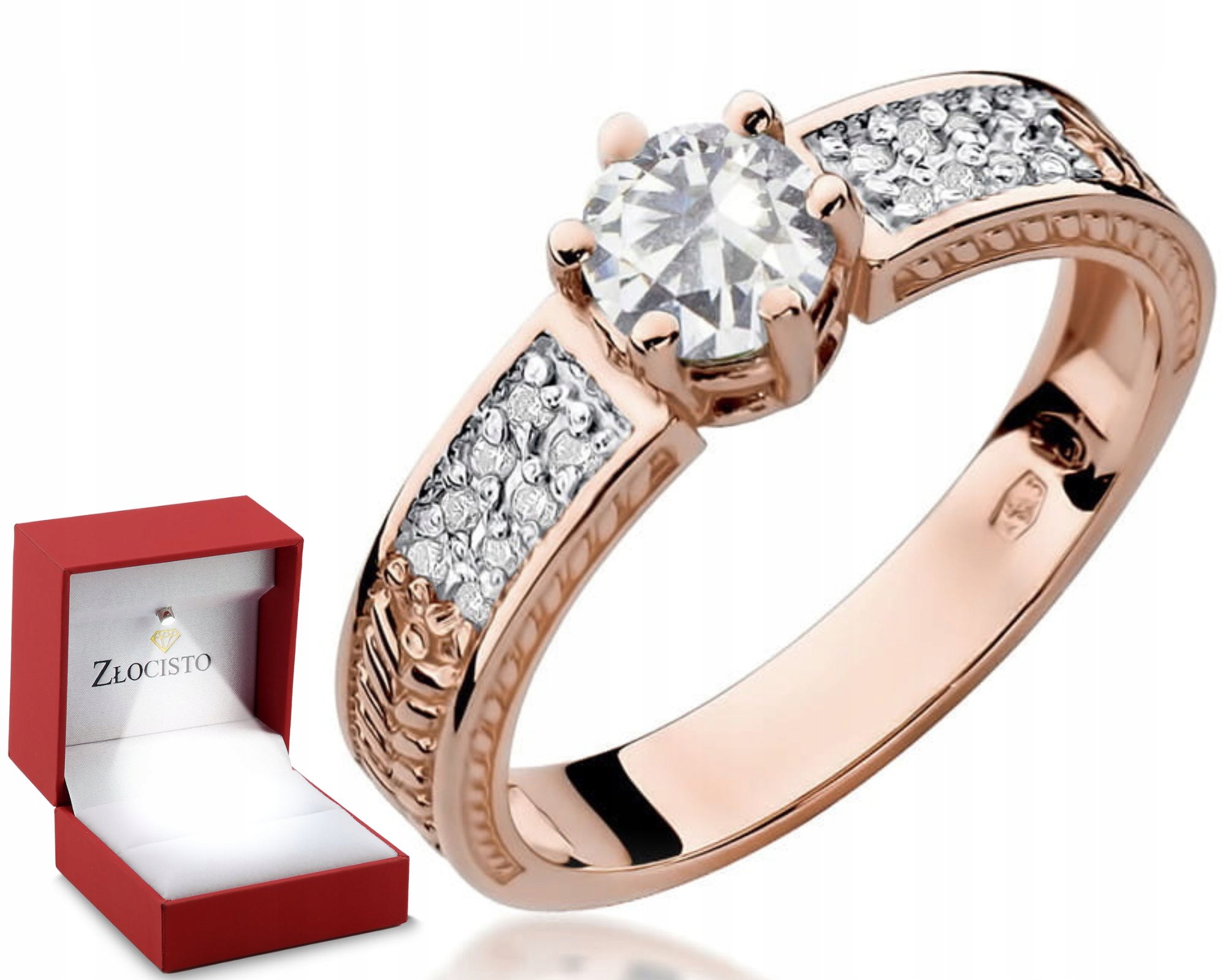 Zlatý Prstýnek Bílý Safír Brilianty Růžové Zlato 585 Gravírování Dárek