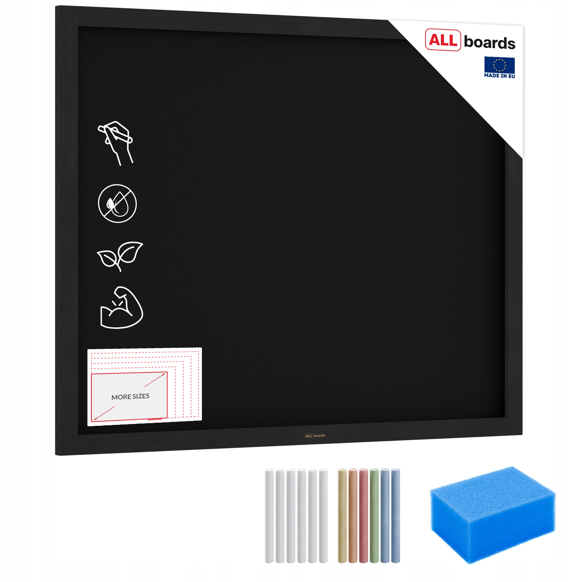 Tablica kredowa czarna 100x80 cm rama Czarna drewniana lakierowana