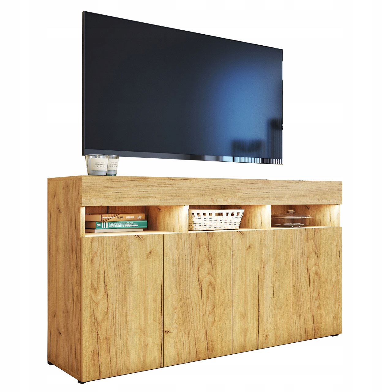 

Komoda Szafka Rtv dąb craft złoty 140 cm Premium