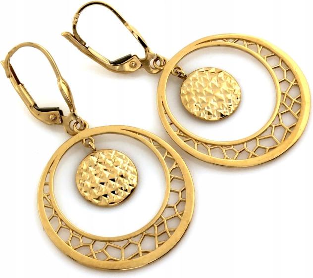 Zlaté náušnice 585, masivní prolamované kruhy 3,71 g, 14kt dlouhé, elegantní