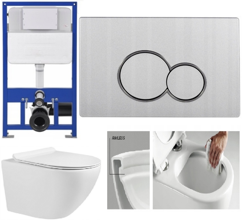Stelaż do wc Slim 8cm głęboki miska m2 deska przycisk Simba chrom mat +mata