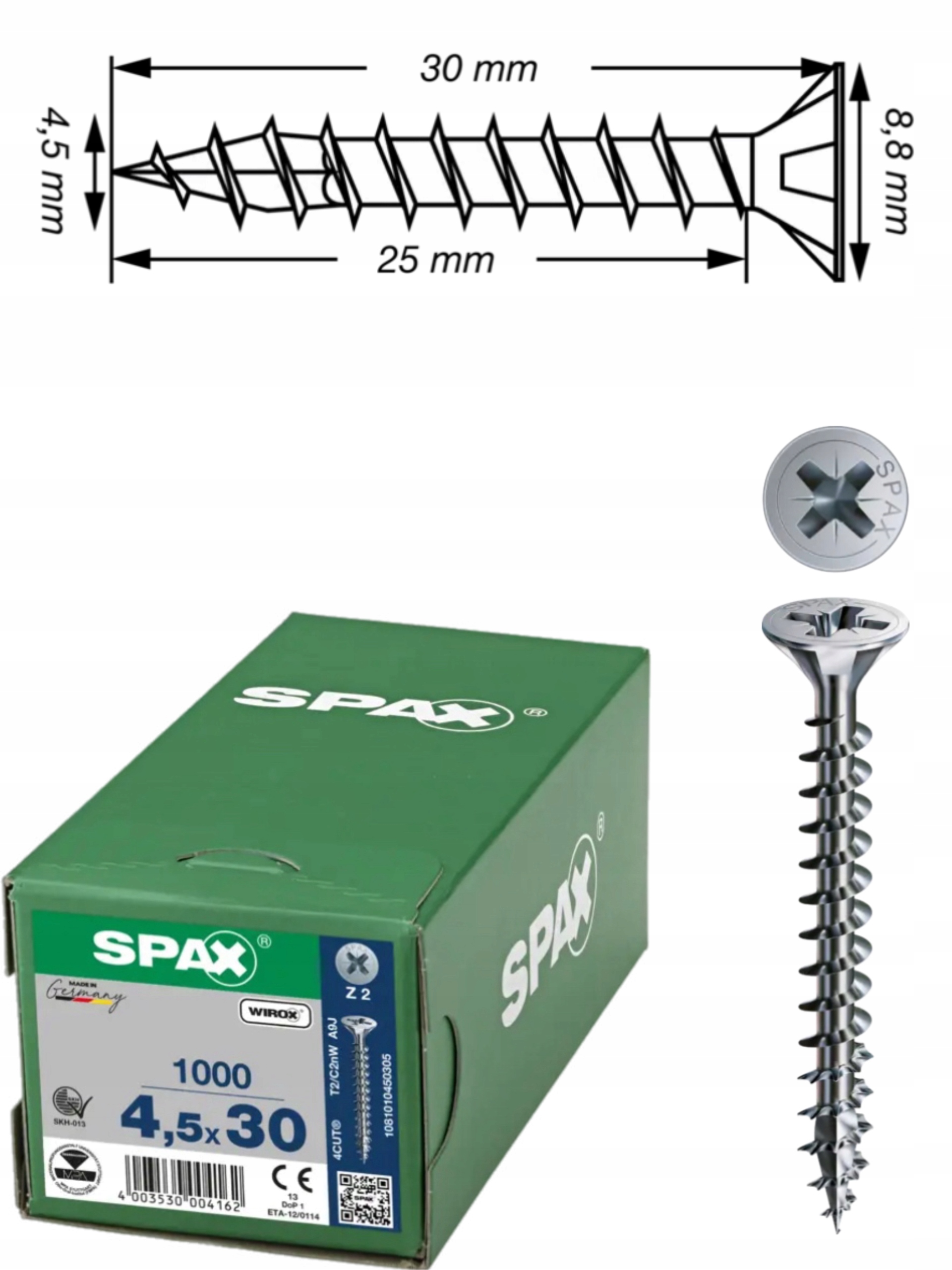 Univerzální vrut do dřeva spax 4,5 x 30 mm Wirox 1000 ks