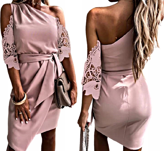 MD růžová elegantní šaty s svatební hostina rukávem 2XL