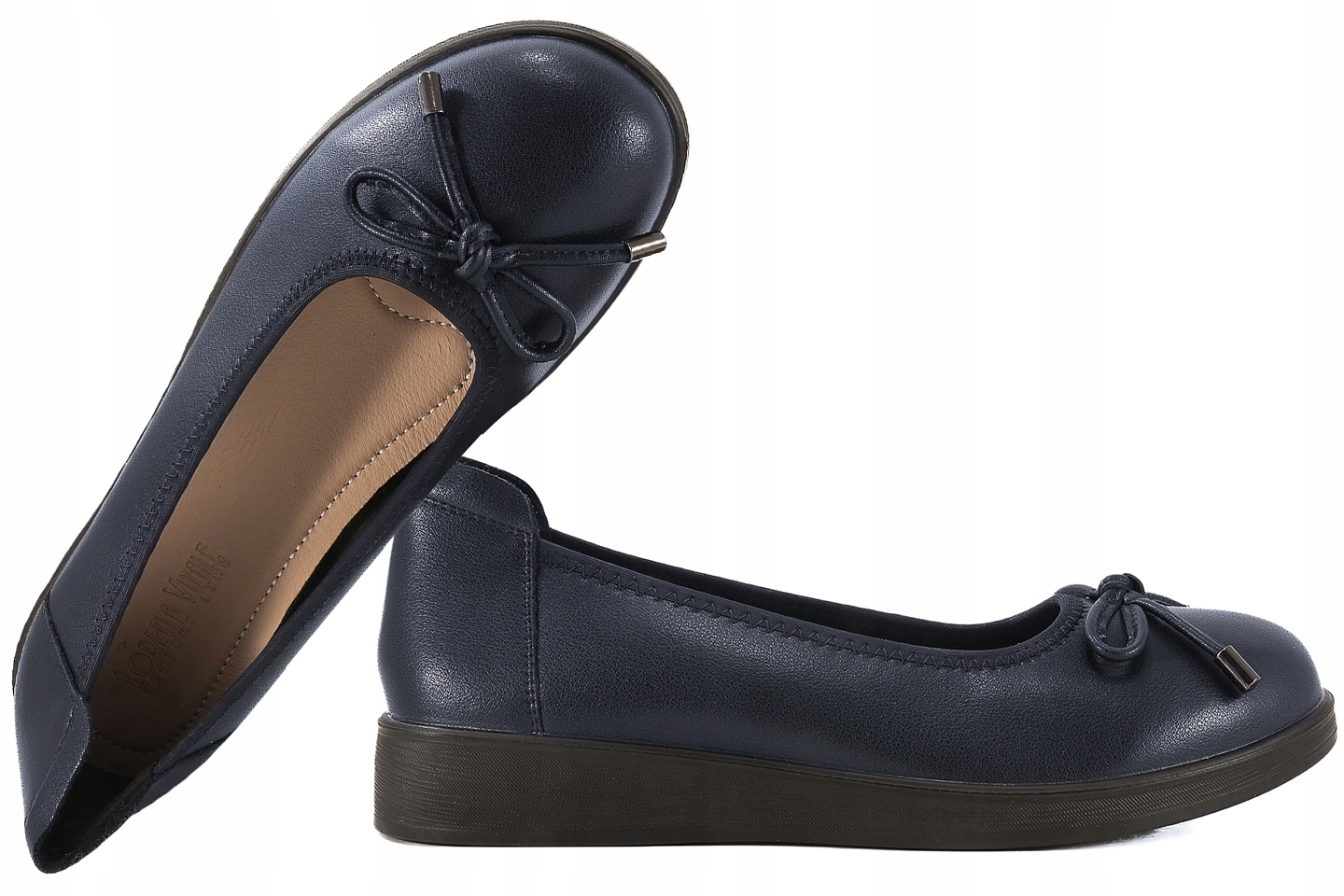 Loretta Vitale W9947 Kožené Baleríny Dámské Polobotky Na Klínku námořnická modrá