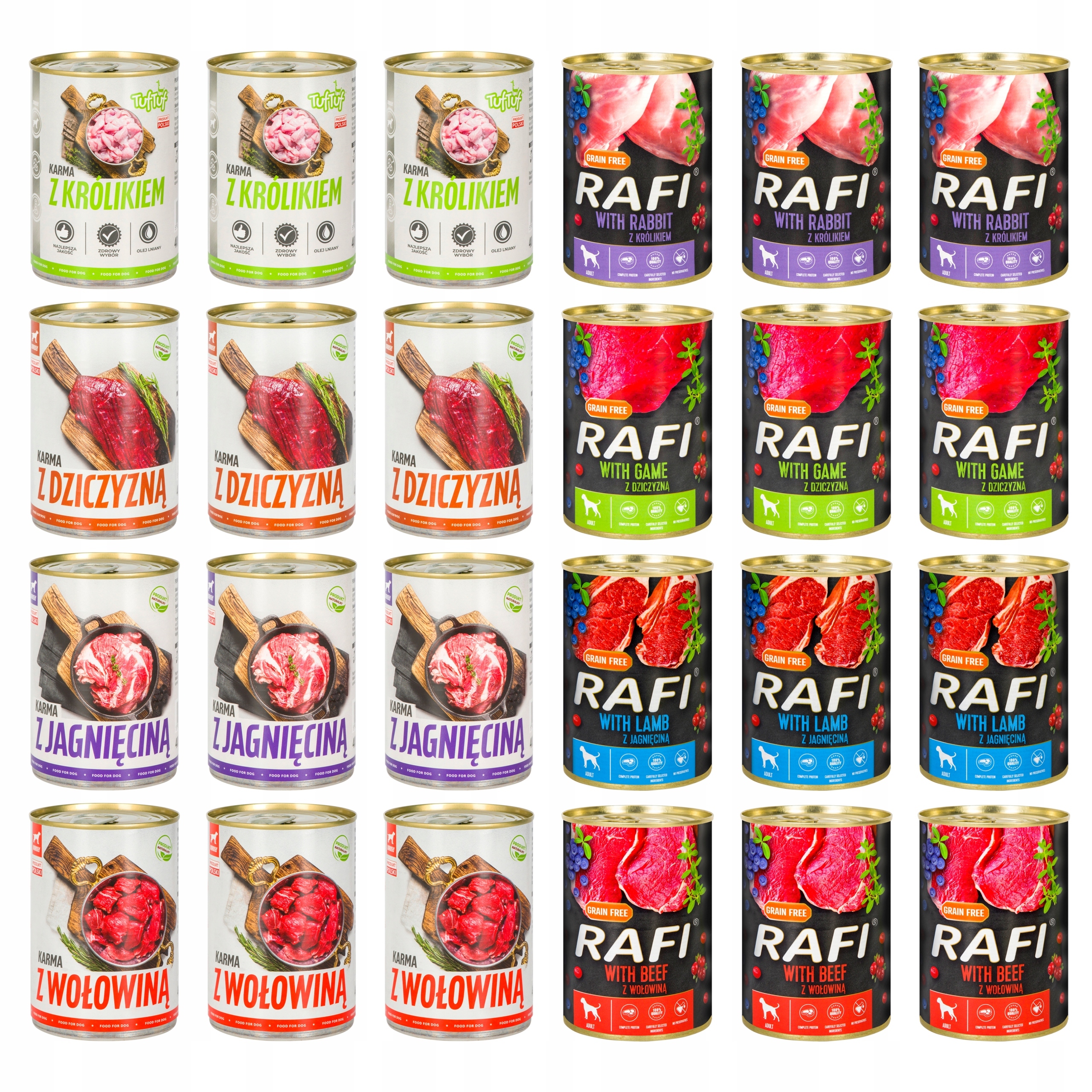 Rafi Tuf-tuf sada mokrého krmivo Pro Psy v konzervách 24x800g MIX Chutí