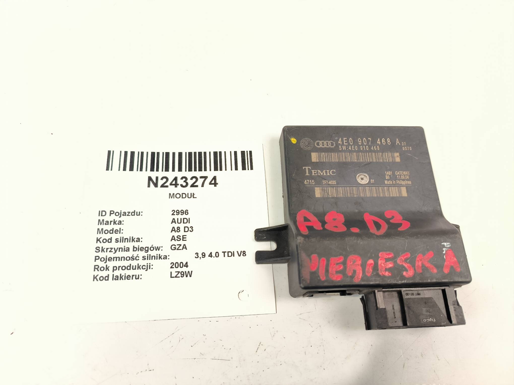 module GATEWAY 4E0907468A AUDI A8 D3