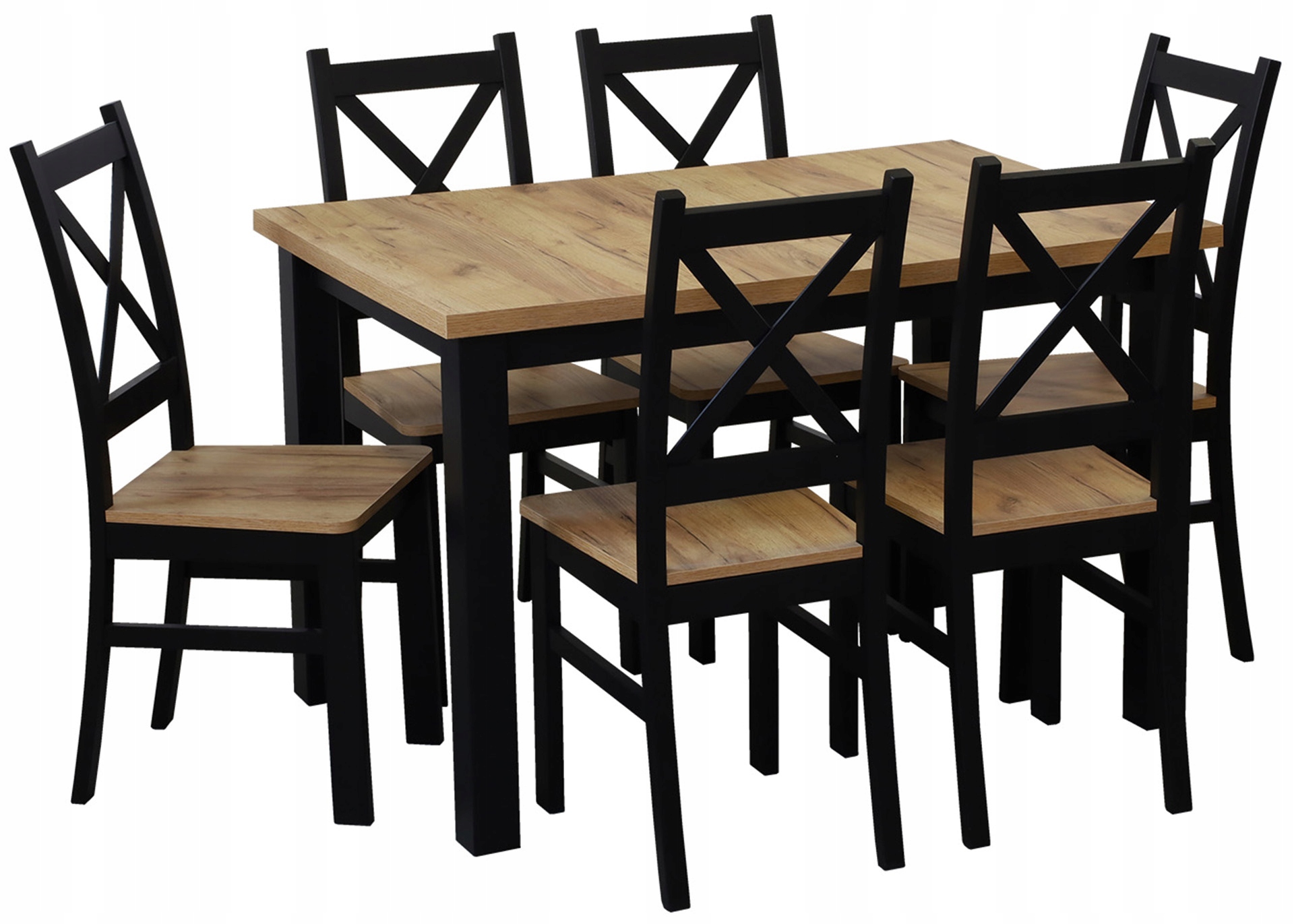 Sada rozkládacího stolu 150/190x80 se 6 židlemi M021-6 Černá/Dub Craft