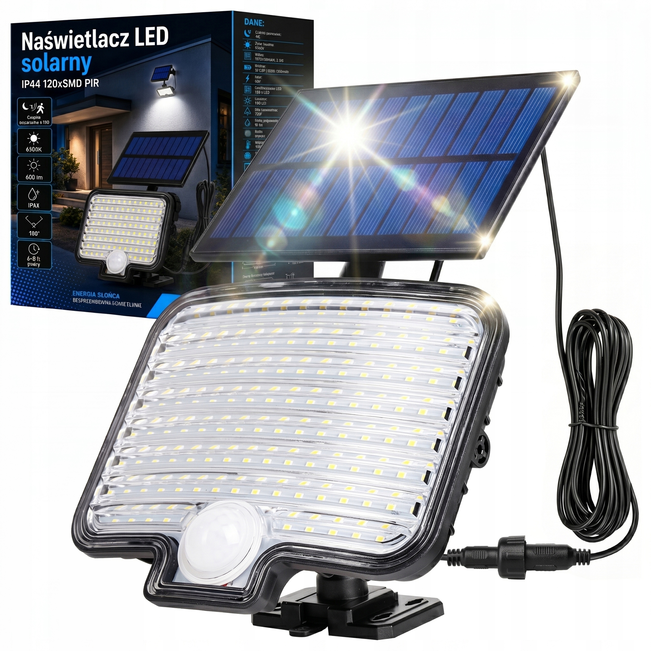 Lampa solarna uliczna Led ogrodowa Z Czujnikiem zewnętrzna elewacyjna