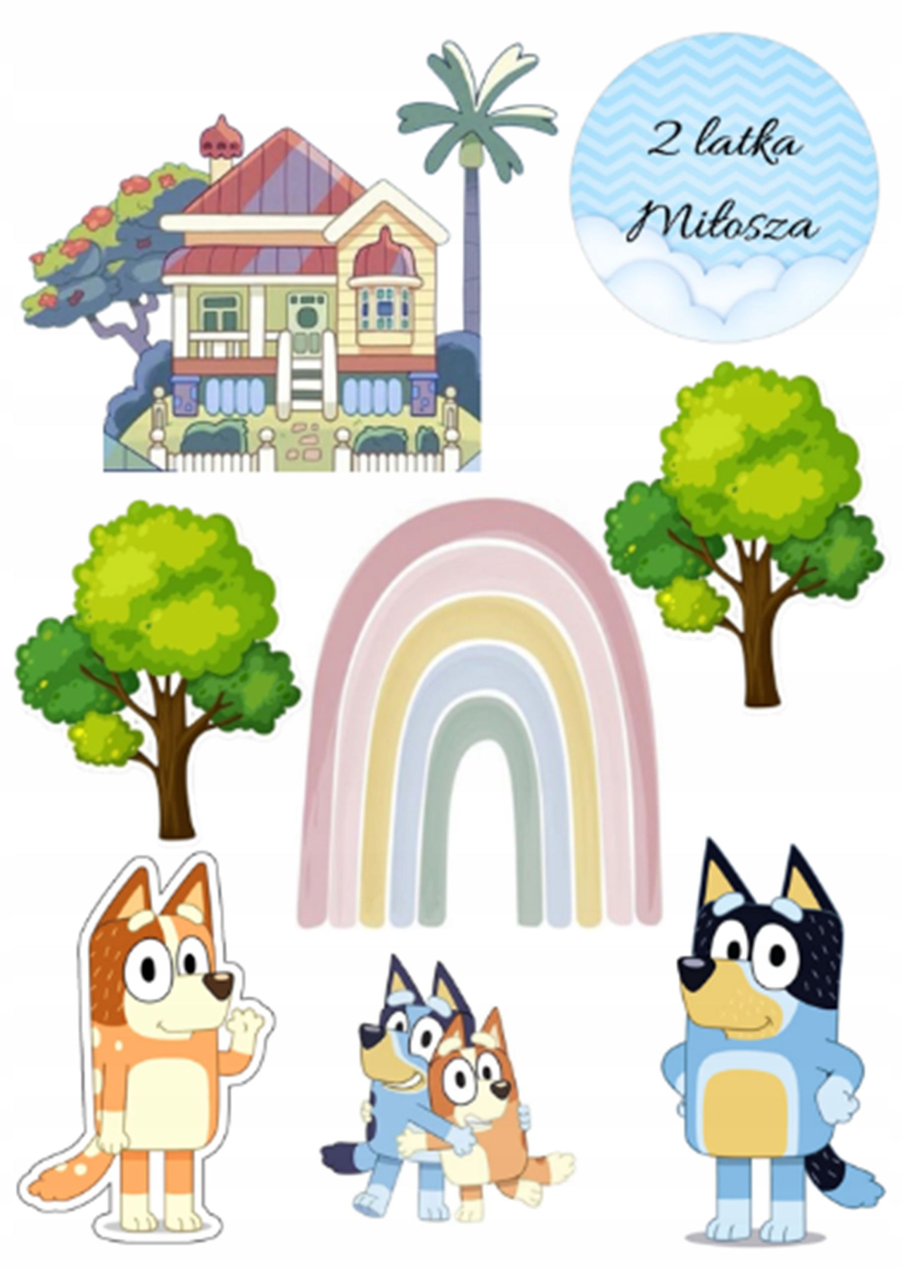 Wydruk na masie cukrowej WYDRUK NA TORT BLUEEY DOMEK + GRATIS Kolor wielokolorowy