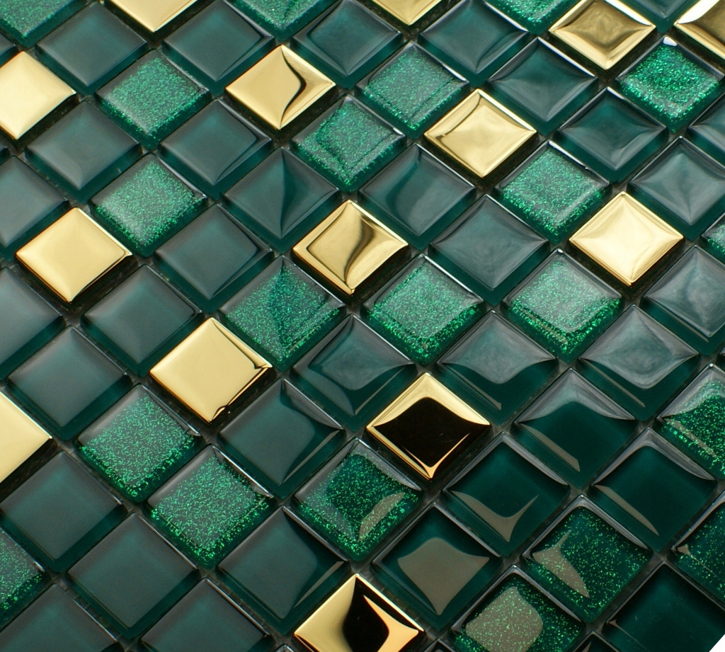 Mozaika szklana zielona, szmaragdowa GOLD AGAT II Wykończenie błyszczące