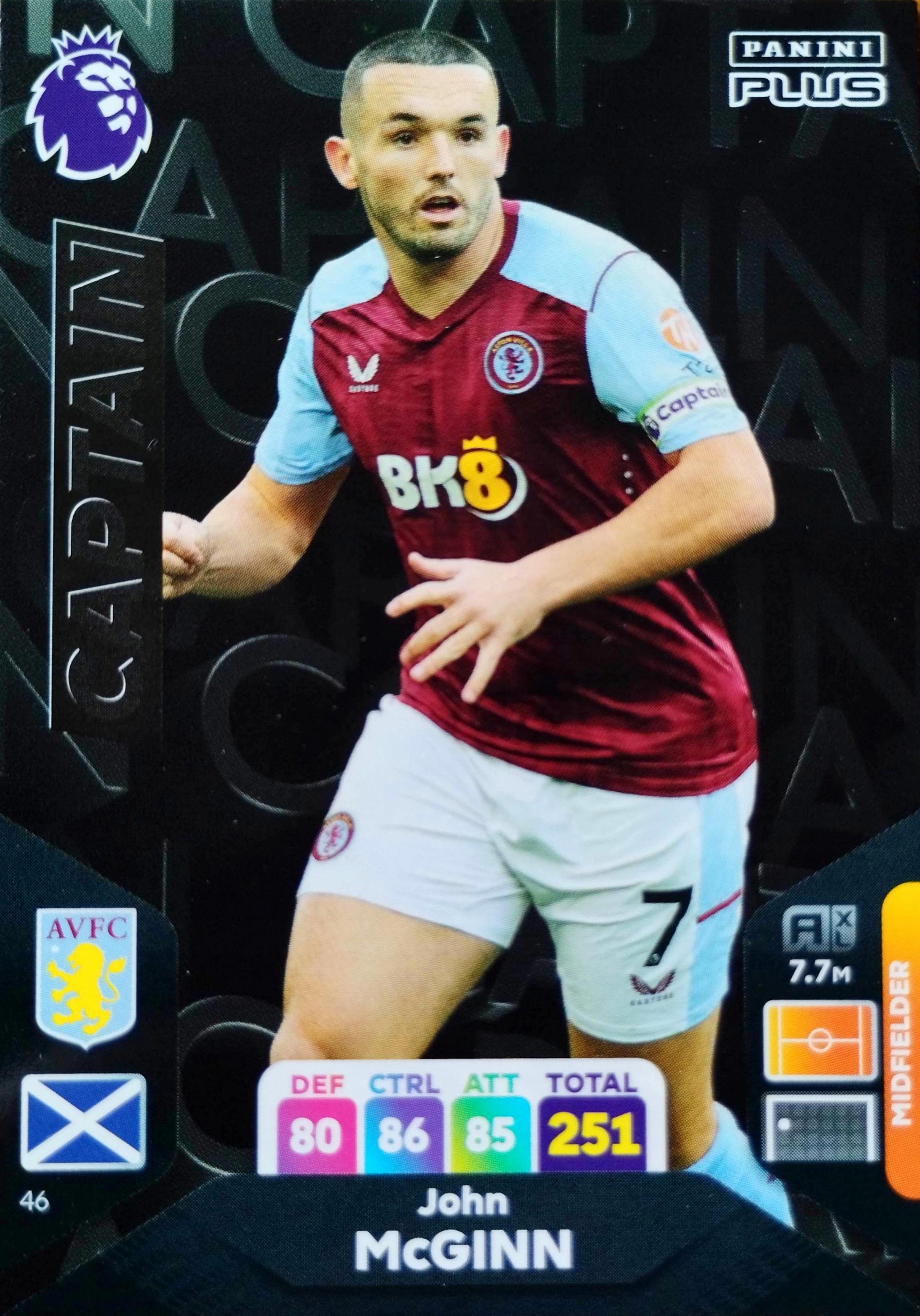 Panini Premier League 2024 Plus Captain 46 John McGINN Aston Villa