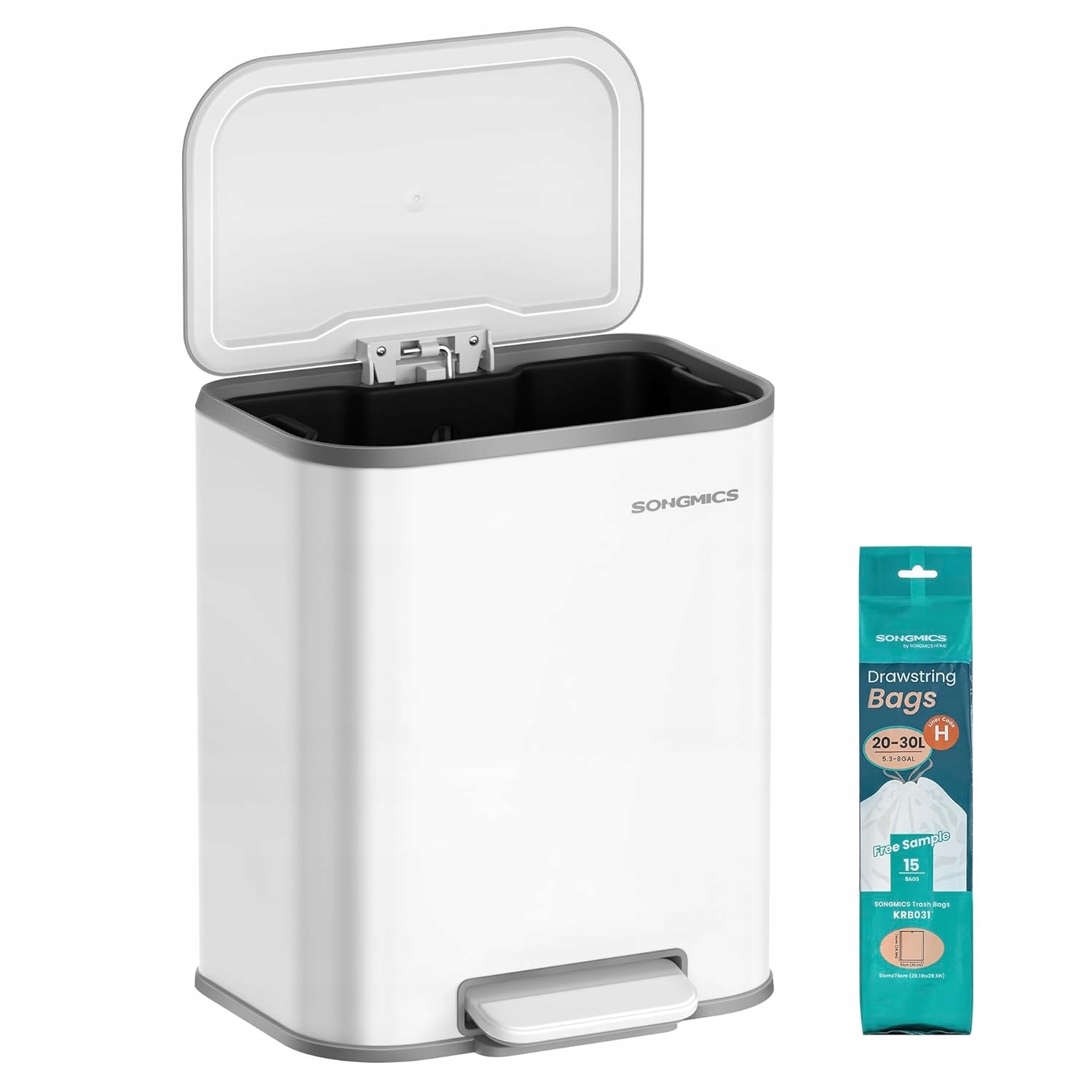 Levně Odpadkový koš 20L s pedálem, ocelový, pomalé zavírání, Bílý