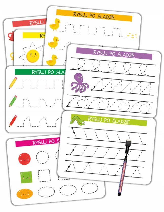 

Szlaczki rysowanie po śladzie (25 kart pisak)