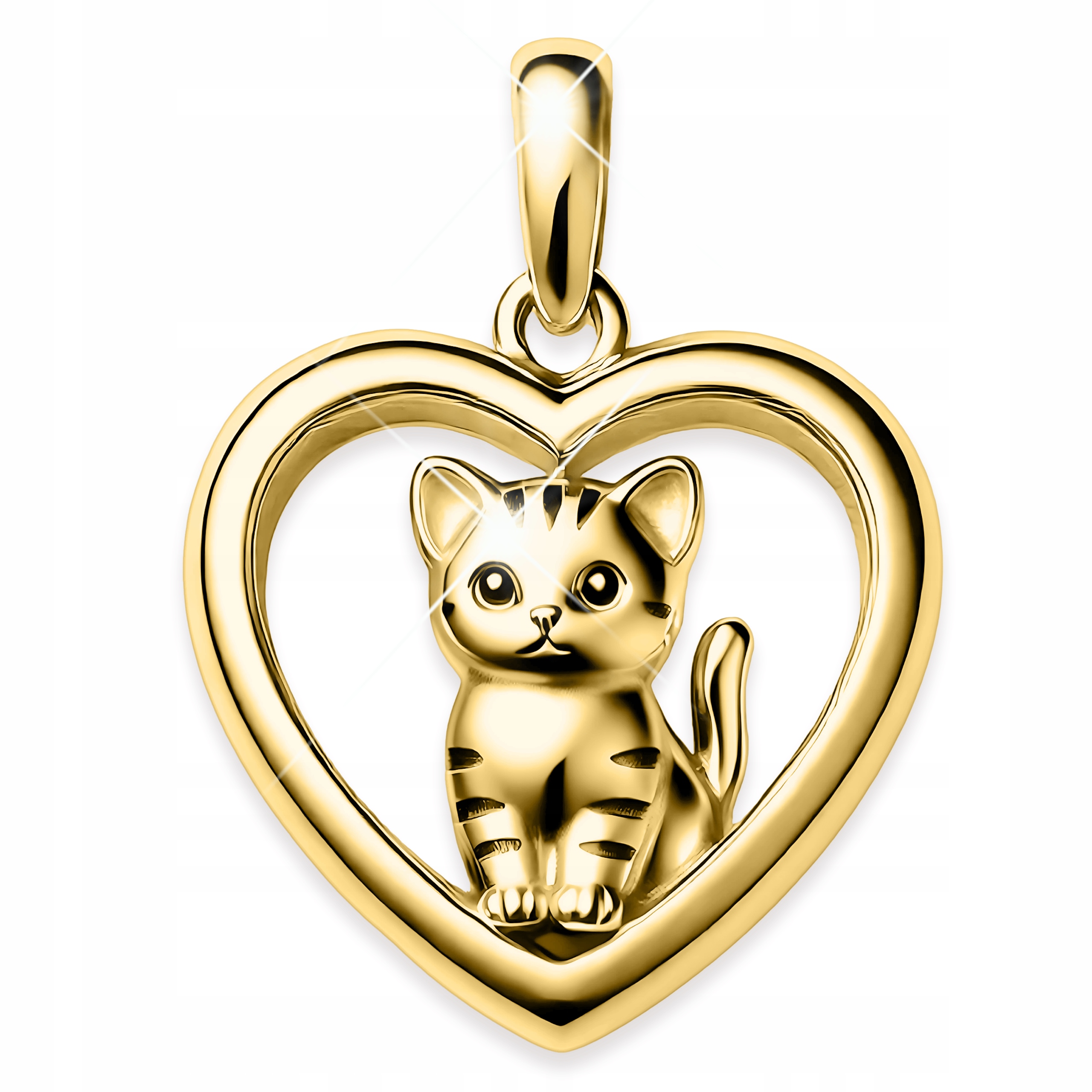 Zlatý přívěsek 925 Srdce s kočkou Přívěsek Srdíčko Mazlíček Kočka Kotě Cat
