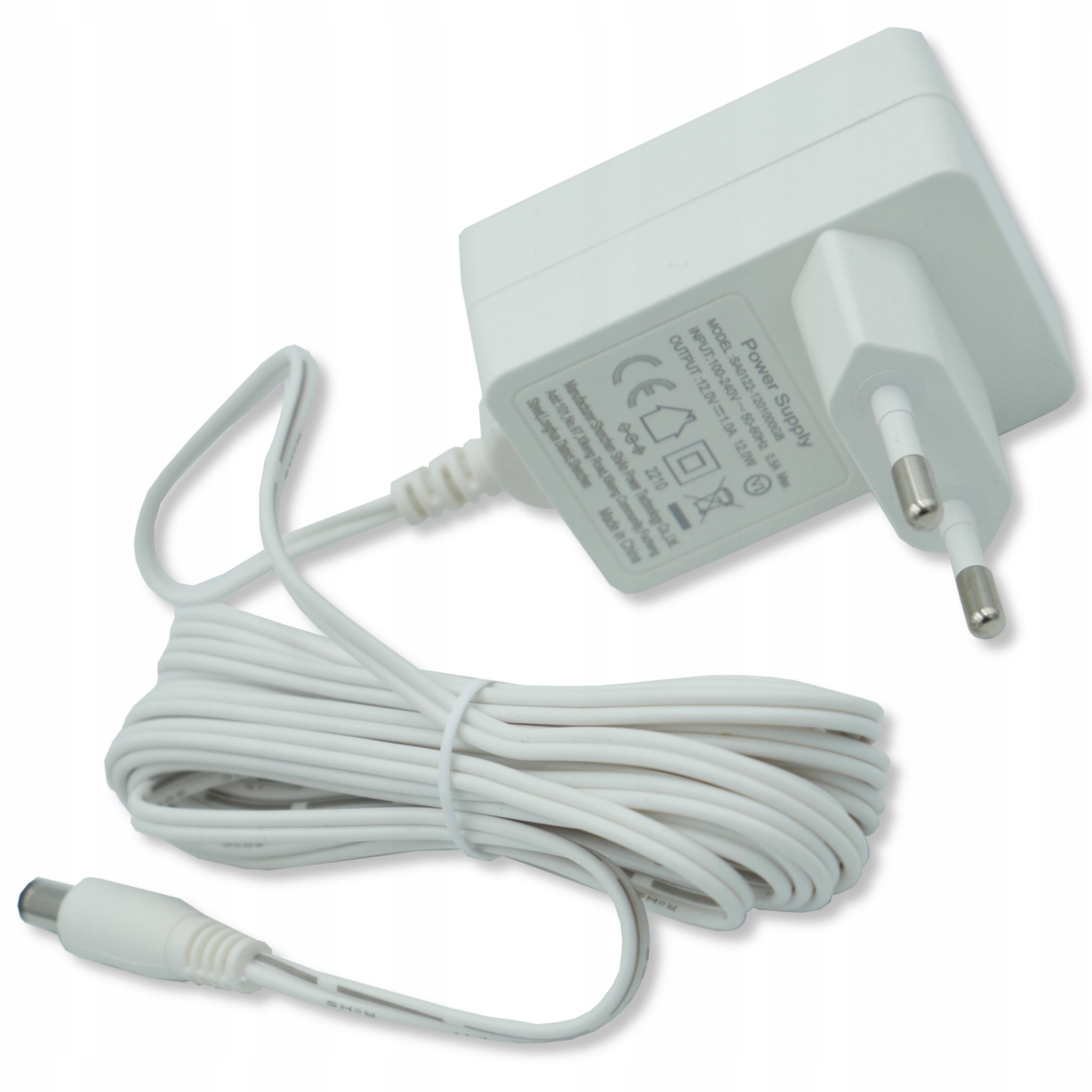 Zasilacz Impulsowy 12V/1A Biały długi przewód 3m Do Kamer LED