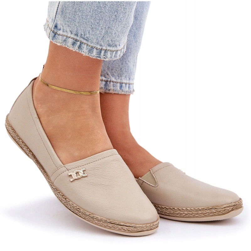 Elegantní Dámské Kožené Espadrilky Naurální Kůže Zazoo 10177 Béžové 40