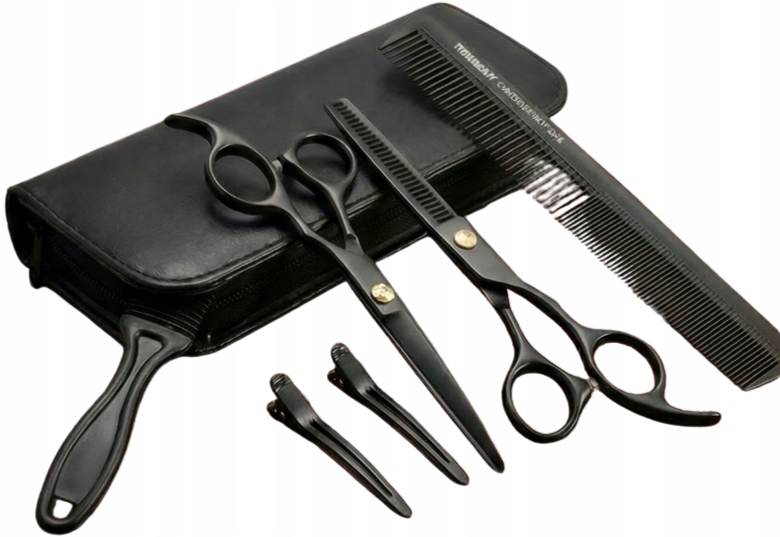 2x Zestaw Barberski Degażówki Nożyczki fryzjerskie Grzebień Peleryna Klipsy