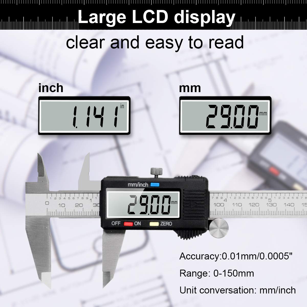 QFUN Suwmiarka Cyfrowa 150mm Wodoodporna Pyłoszczelna LCD Dom Przemysł — miniatura 7