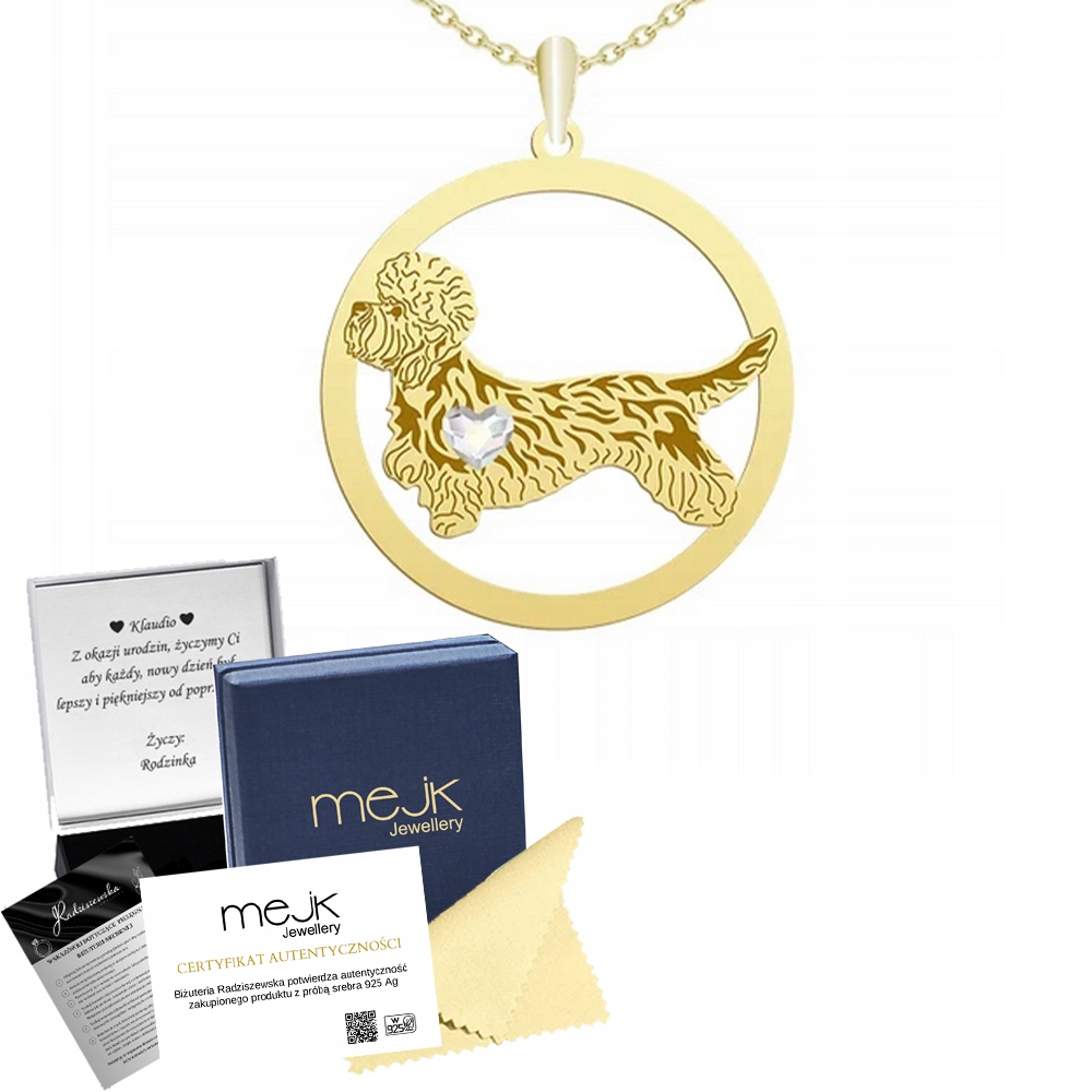 Náhrdelník Zlato se psem Dandie Dinmont Terrier 925 Řetízek Gravírování Bonus