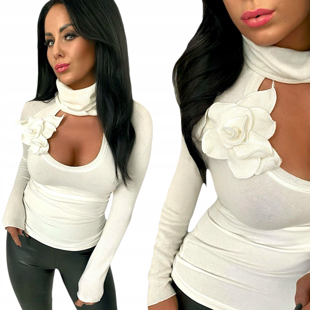 Dámský rolák s hlubokým výstřihem, sexy svetr, přiléhavá elegantní halenka, velikost S 36