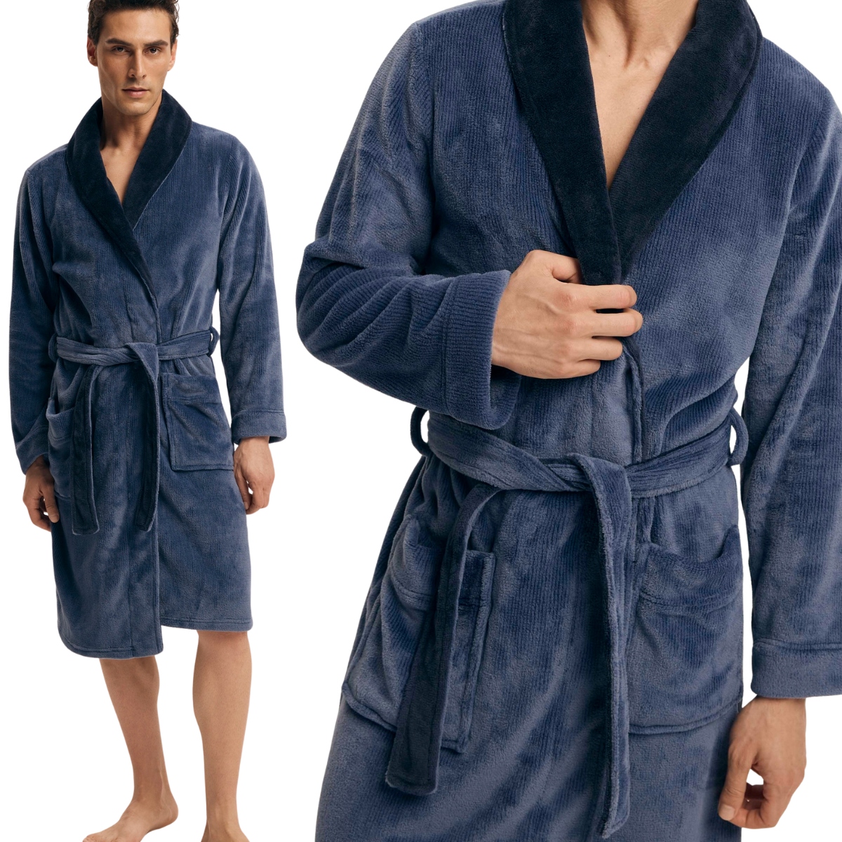 Pánský šálový župan s kapsami a žebrovaným zavazováním Henderson 43375 3XL