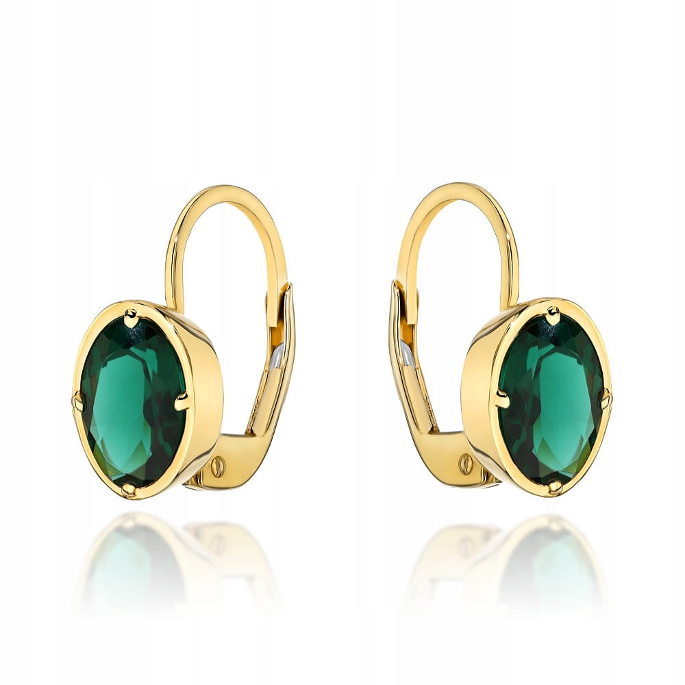 Zlaté Náušnice 585 z kolekce "colorful Stone" zelený křemen, ovál 14k