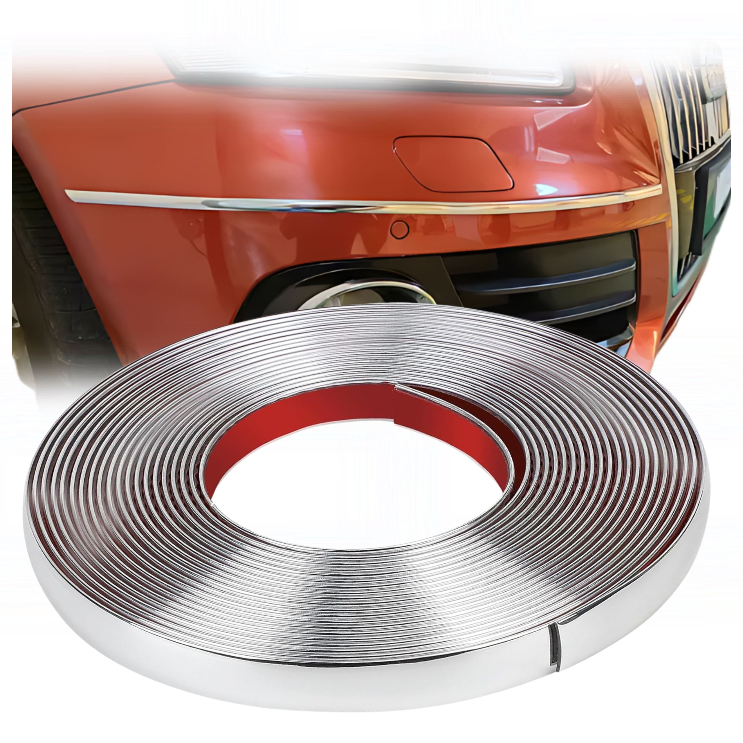 Listwa Dekoracyjna Chrom Połysk 10MM Taśma Elastyczna Tuning Zderzak Grill