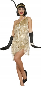 Kostým Flapper Girl 20. léta Charleston zlaté šaty čelenka M